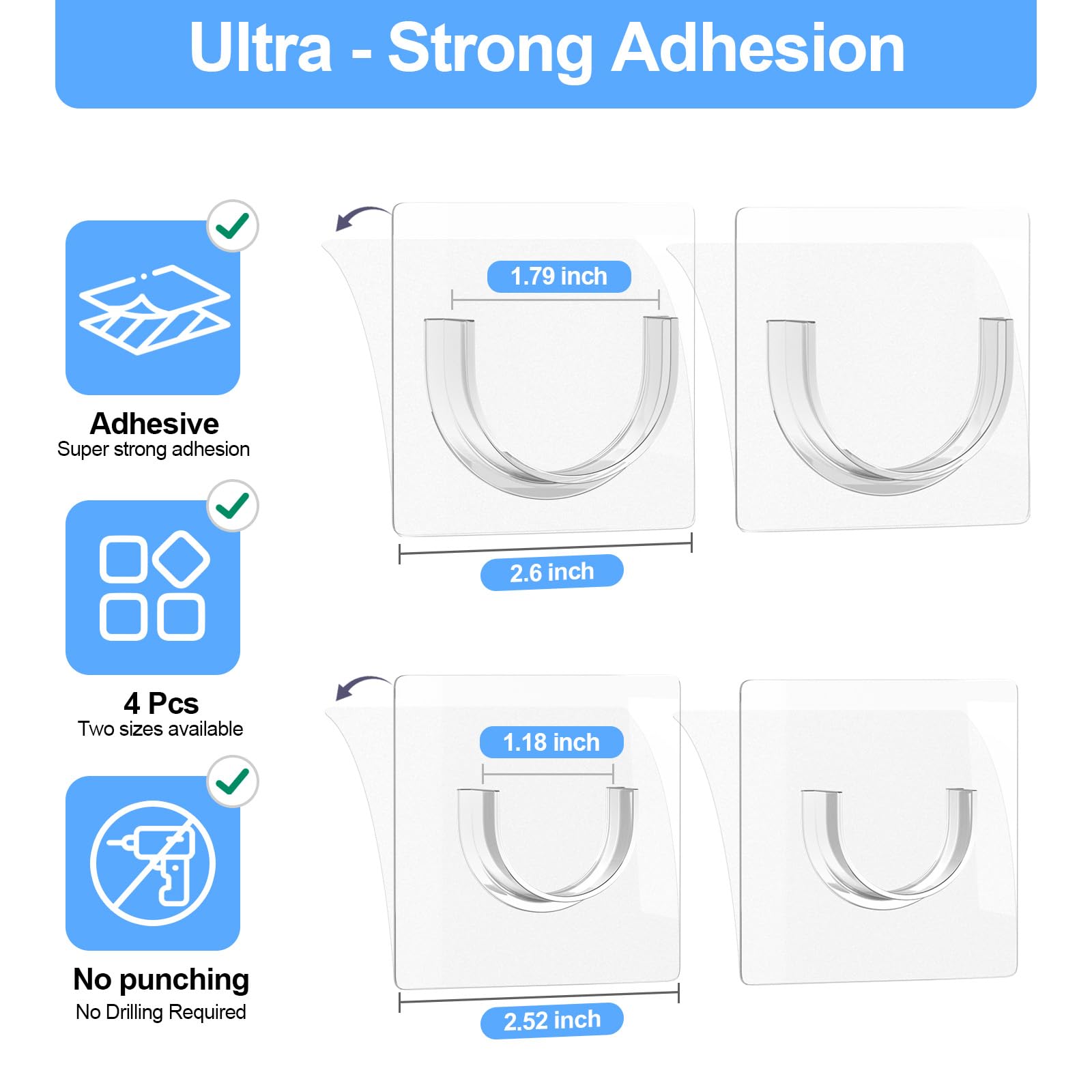 YEHOSHUN Shower Rod Holder with Strong Adhesive 4 Pack Shower Curtain Rod Holder for Wall Tension Curtain Rod — view 2