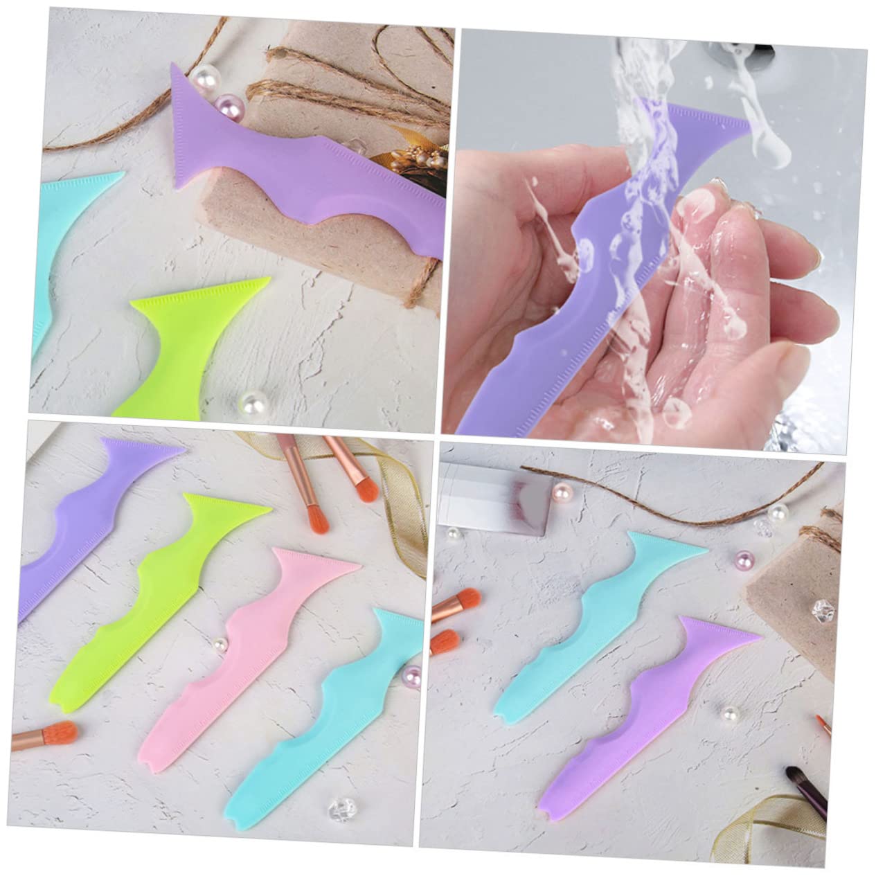 FRCOLOR 8pièces Outils De Maquillage Pour Yeux Silicone De Pochoirs Pour Eyeliner Et Applicateur De Mascara Pour Débutantes Et Professionnelles Facile à Nettoyer Et Confortable à