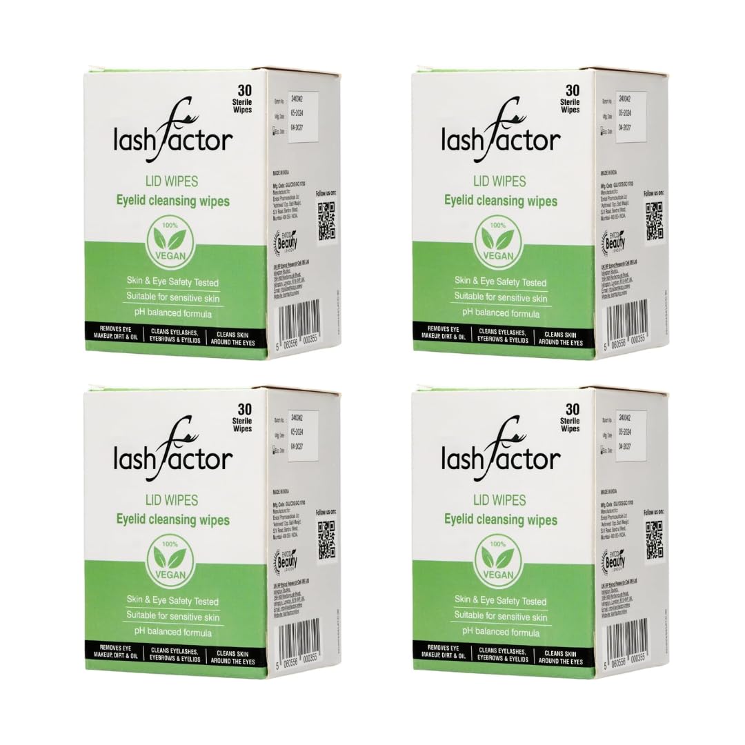 Lashfactor Salviette per la pulizia delle palpebre per l'igiene quotidiana delle palpebre e occhi stanchi e secchi, a base vegetale, confezionate singolarmente, struccante naturale, 30 salviette