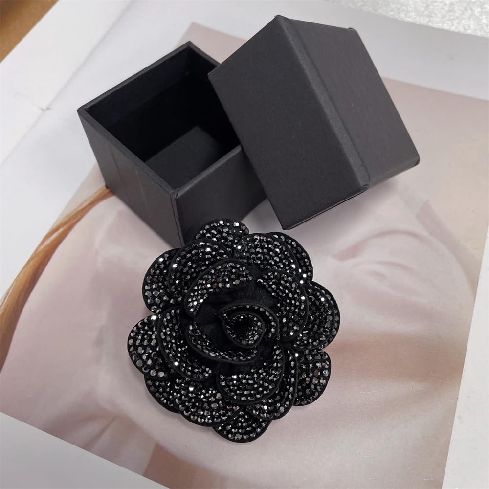 Rhinestone Rose Flower Brooch Lapel Pins for Women Her Fashion Crystal Camellia Flower Brooches Pin for Dress Accessories Jewelry Boutonniere Corsage Wedding Party Birthday Gift 70mm