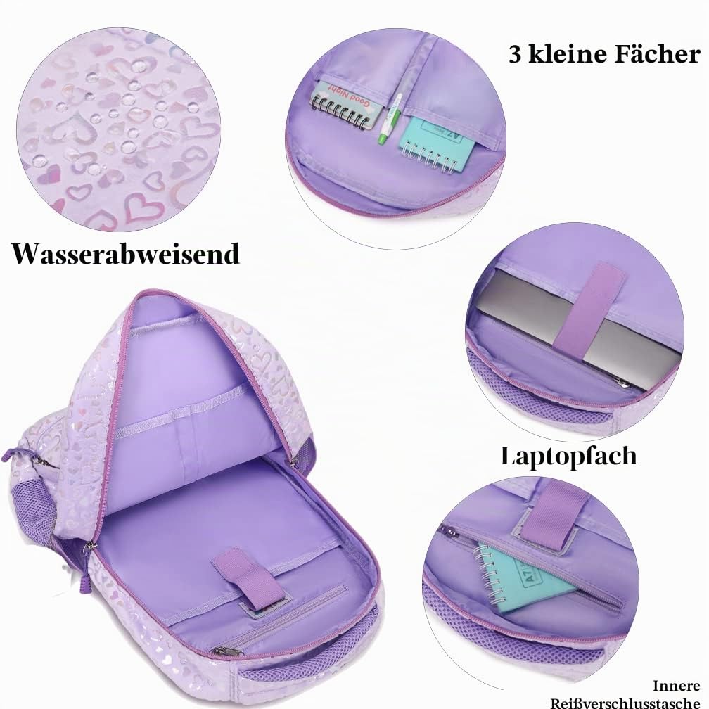 Kimwadalh Schulrucksack Mädchen Plüsch Rucksack Lieblich Kinderrucksack Schulranzen für Mädchen Leichtgewicht Schultasche Set mit Lunchpaket Tasche und Mäppchen,passend 15 Zoll Laotop