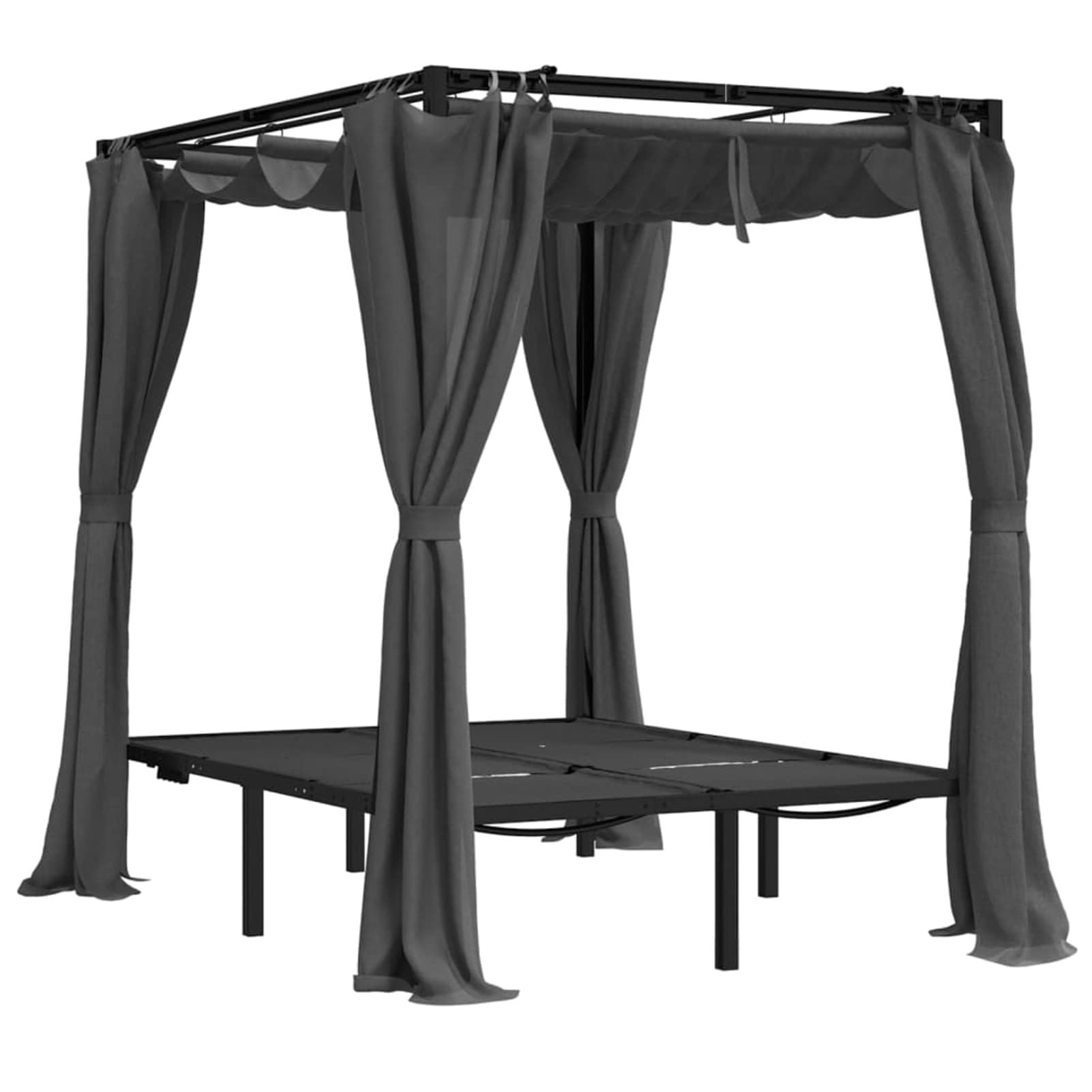 Homgoday Lit de bain double rideaux latéraux et supérieurs Anthracite, chaises longues, canapé-lit, meubles de jardin, lit de piscine, jardin pour extérieur, piscine
