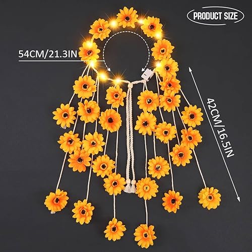 Miniatura 6 de CAKURE Diademas LED de girasol para rave, diadema de flores hippie iluminadas para mujeres (amarillo)