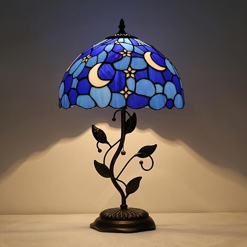 Tiffany Style Table Lamp,Stained Glass Moon Table Lamp,12X12X19 Inch Reading