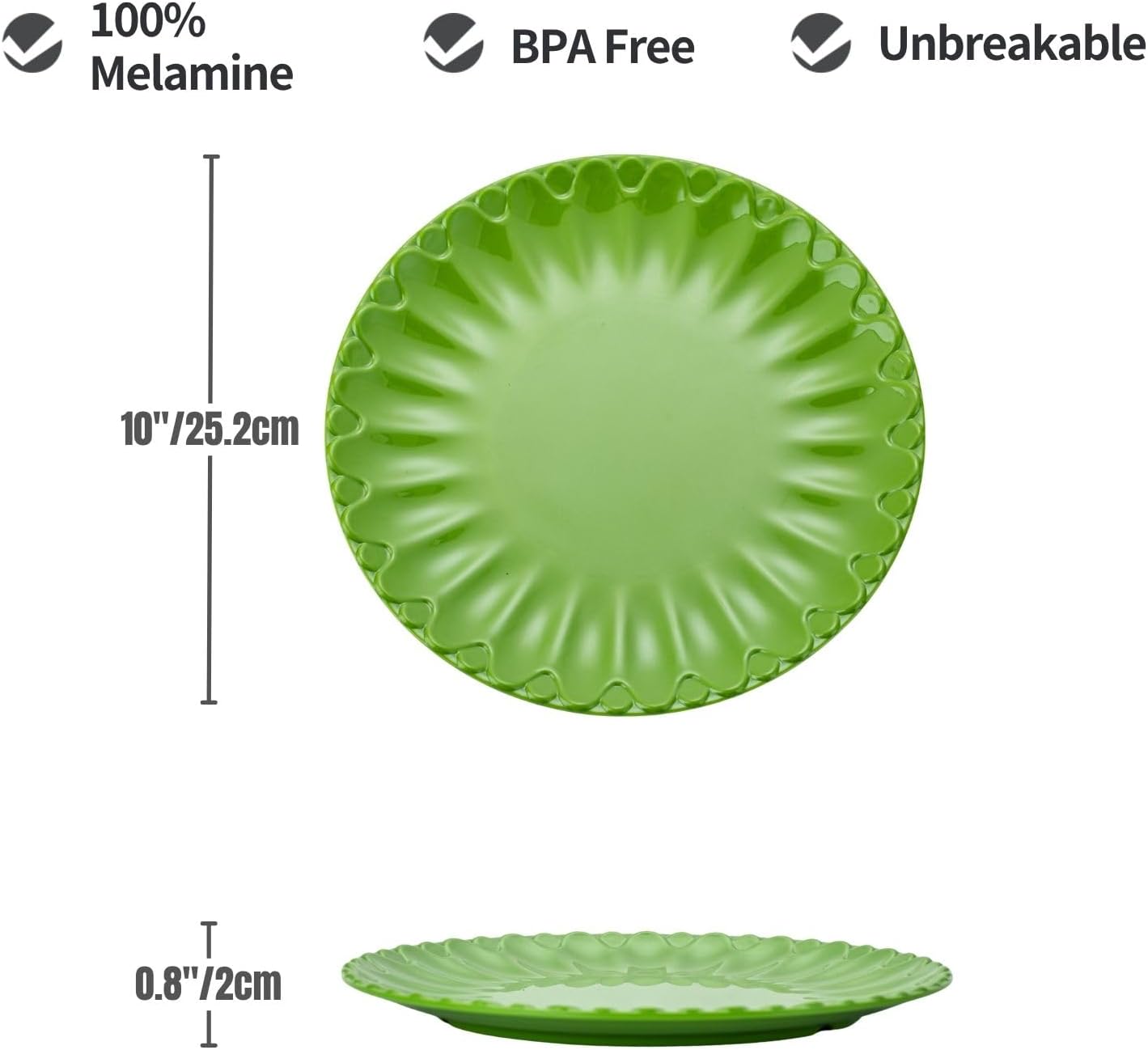 Colorful Round Melamine Plates, 10Inch, Set of 6