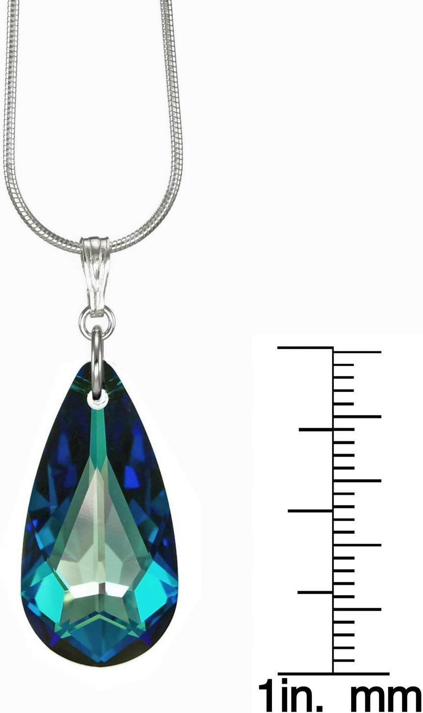Austrian Crystal Teardrop Sterling Silver Snake Chain Necklace 18 inch - Color Choices