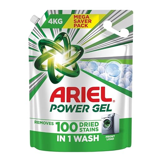 Ariel Power Gel Liquid Detergent for Front Load – 4kg | Removes 100 Dried Stains in 1 Wash | Faster Dissolving | Long-Lasting Fragrance | Color Protection | At the price of Powders