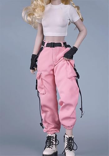Miniatura 8 de Ropa femenina a escala 16, camiseta y pantalones, guante, cinturón, traje de disfraz para soldado de 12 pulgadas, figura de acción (camisa negra +
