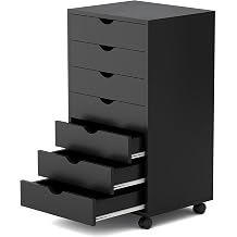 7 Drawer Mobile File Cabinet Under Desk Storage Organization with Wheels Vertical Filing Chest Rolling Wood Small Desk Printer Stand for Home, Black