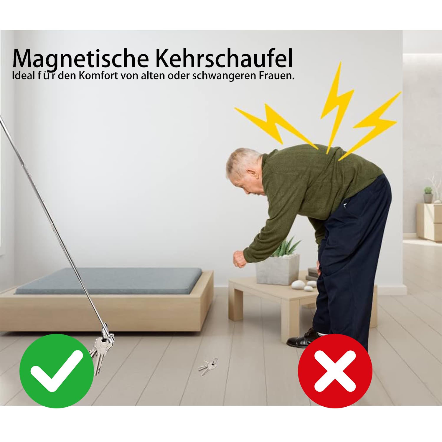 WUBAYI 2 herramientas telescópicas de recogida magnética, palo magnético y bolígrafo de recuperación, se extiende hasta 64 cm con fuerza de 1.5 libras, negro + plateado con clip de bolsillo (agarrador