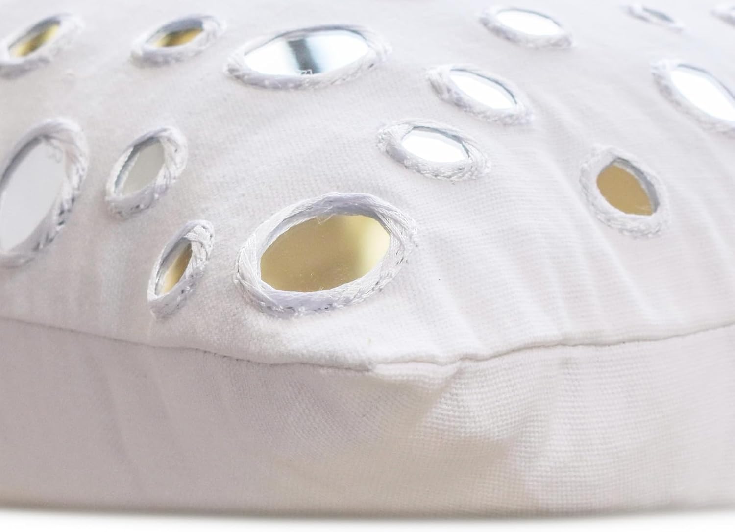 The HomeCentric Cushion Cover for Sofa, White Decorative Throw Pillow Covers 16x16 inch (40x40 cm) Cotton Throw Pillows for Couch, Circles & Dots, Mirror Embroidery, Contemporary - White Mirrors