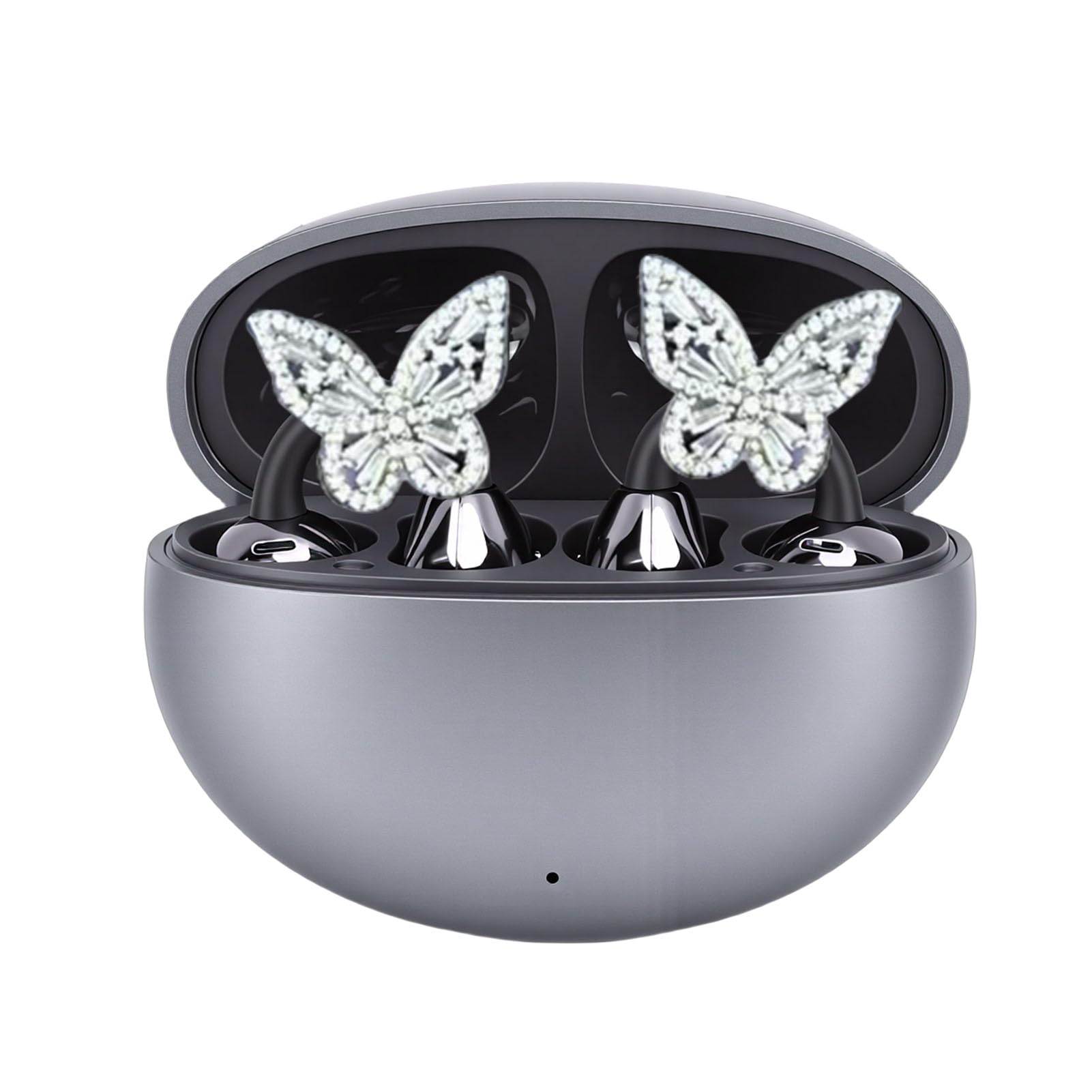 Dpofirs Clip On Earbuds, Jewelry Inspired Bluetooth Wireless Open Ear Headphones, with Butterfly Earrings, Lightweight Clip Earring Earphones, for Women Sports Workouts