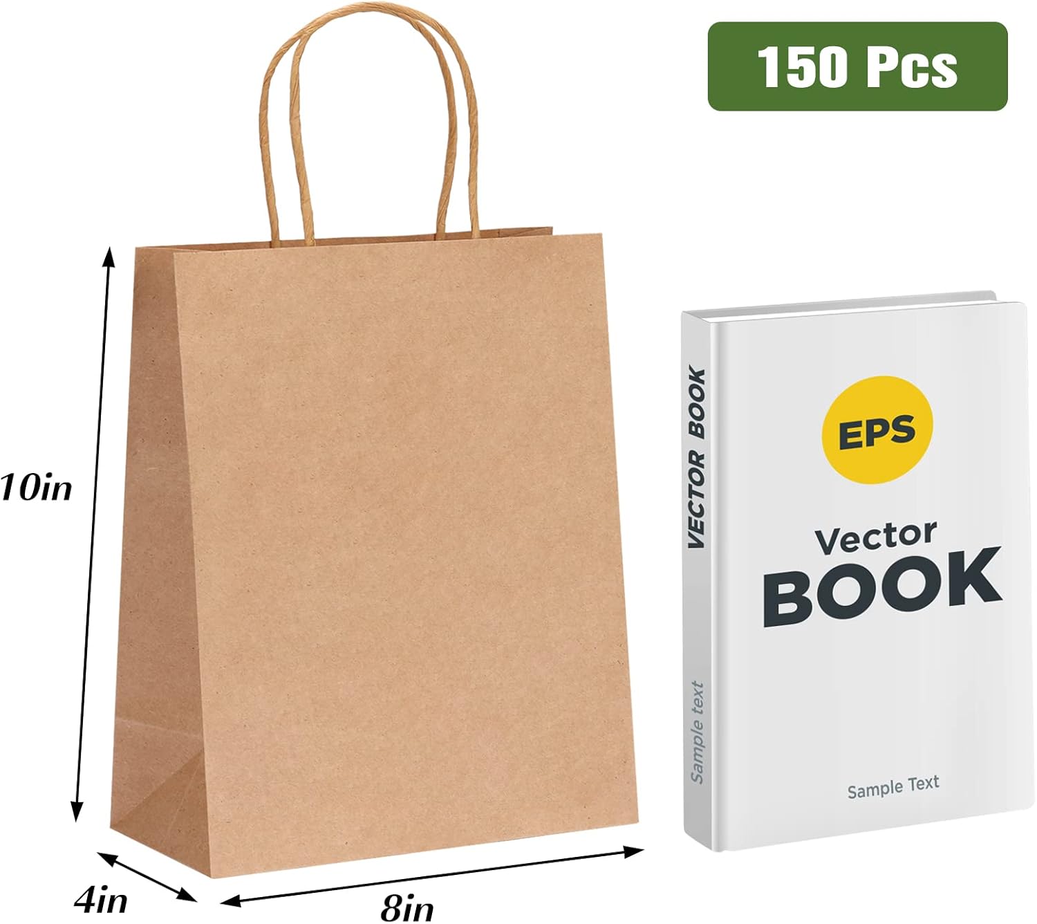 Moretoes 150pcs Brown Paper Bags with Handles, 8x4x10 Inch Medium Sizes Gift Bags Bulk, Kraft Paper Bags for Small Business, Shopping Bags, Retail Bags, Party Bags, Merchandise Bags, Favor Bags : Health & Household