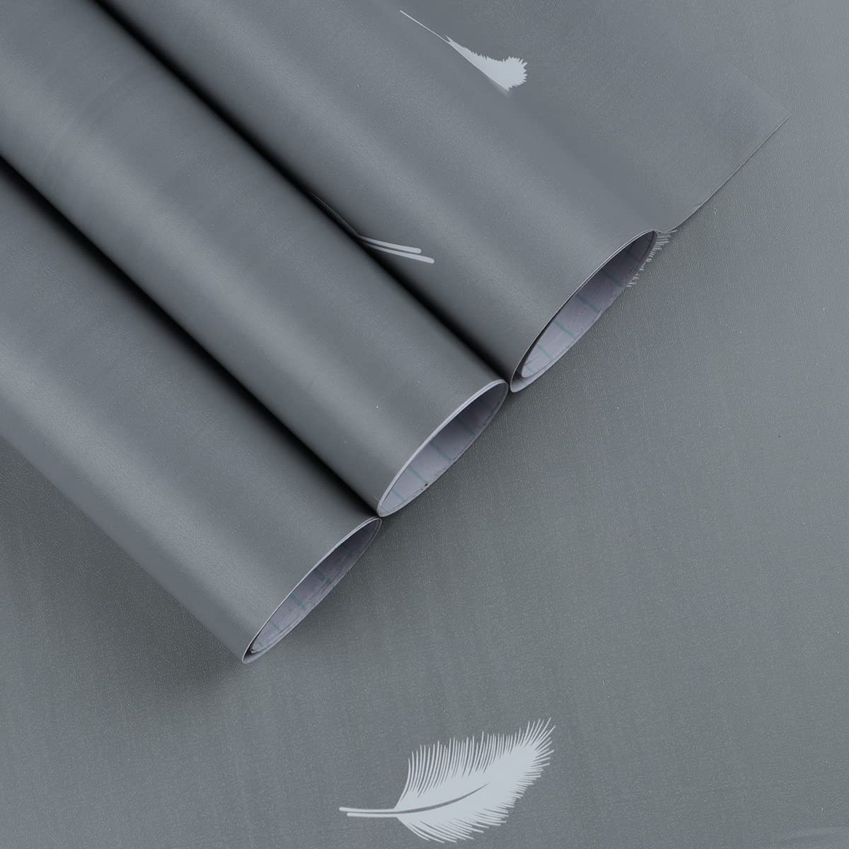 Photo 1 of **BUNDLE OF 3**  17.7" x 117" Feather Wallpaper Gray Contact Paper Peel and Stick Wallpaper for Kitchen Counter Cabinets Bathroom, Decorative Self Adhesive Film for Furniture Countertops