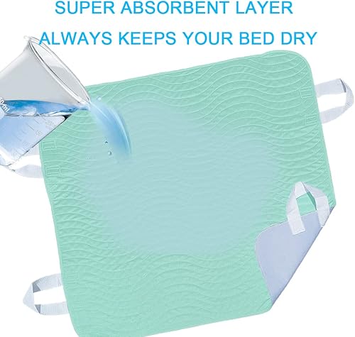 Miniatura 7 de Paquete de 2 almohadillas de cama para incontinencia, lavables, reutilizables, impermeables, con 4 asas prácticas, almohadillas de cama para
