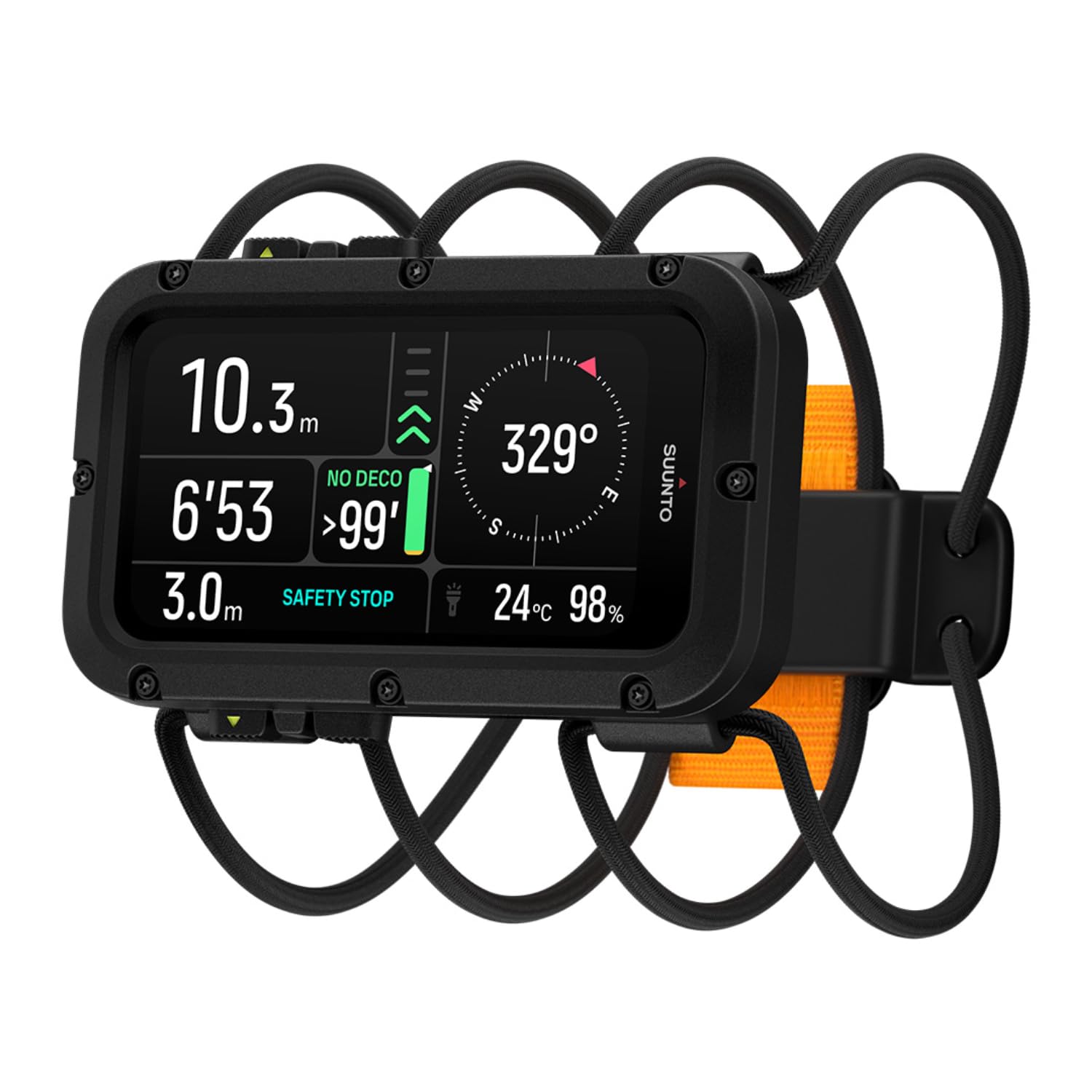 SUUNTO Nautic Tauchcomputer mit Bungee-Seil, Helles AMOLED-Display, Integrierte LED-Taschenlampe, Bis zu 120H, GPS & Unterwasser-Routenverfolgung, Kabelloser Tankdruckmonitor