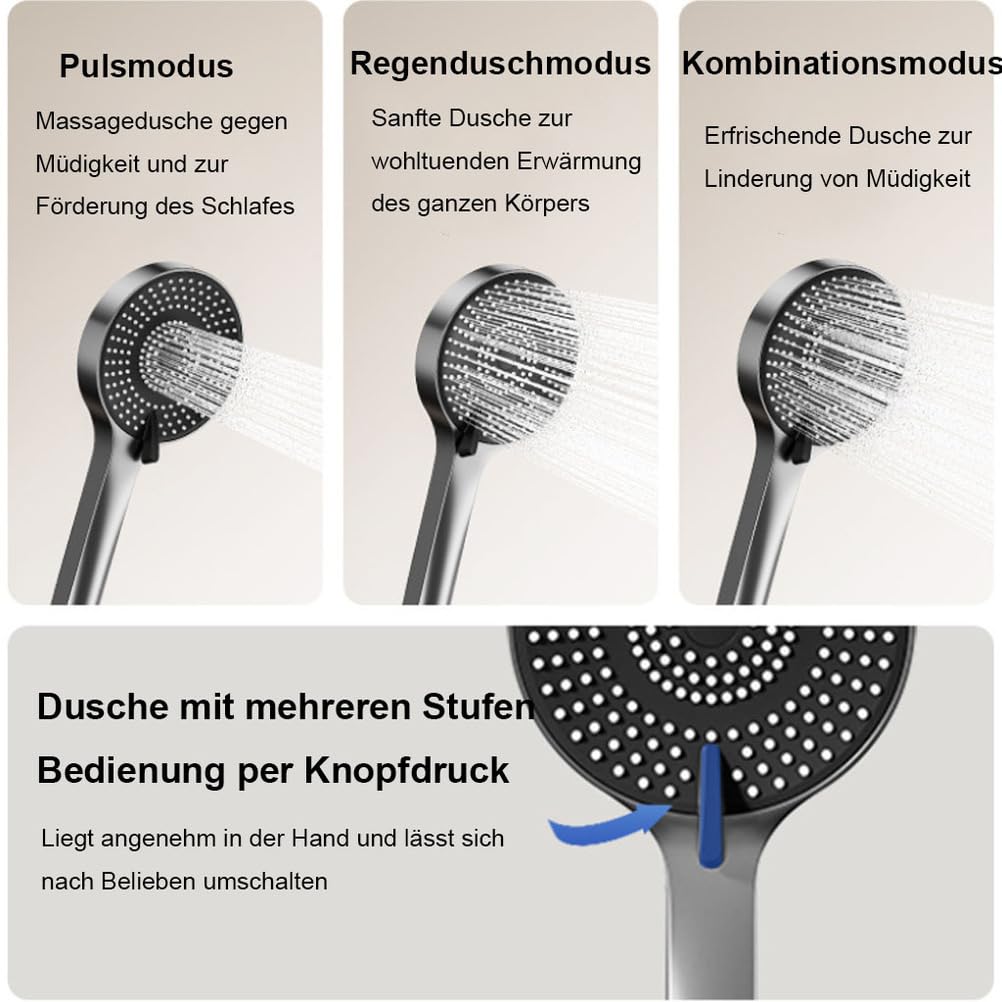 Saliscendi Doccia 4 funzioni, soffione Pioggia manopola per Bagno | Struttura metallica resistente, 4 modalità acqua, altezza regolabile,compatibile con raccordi standard bagno