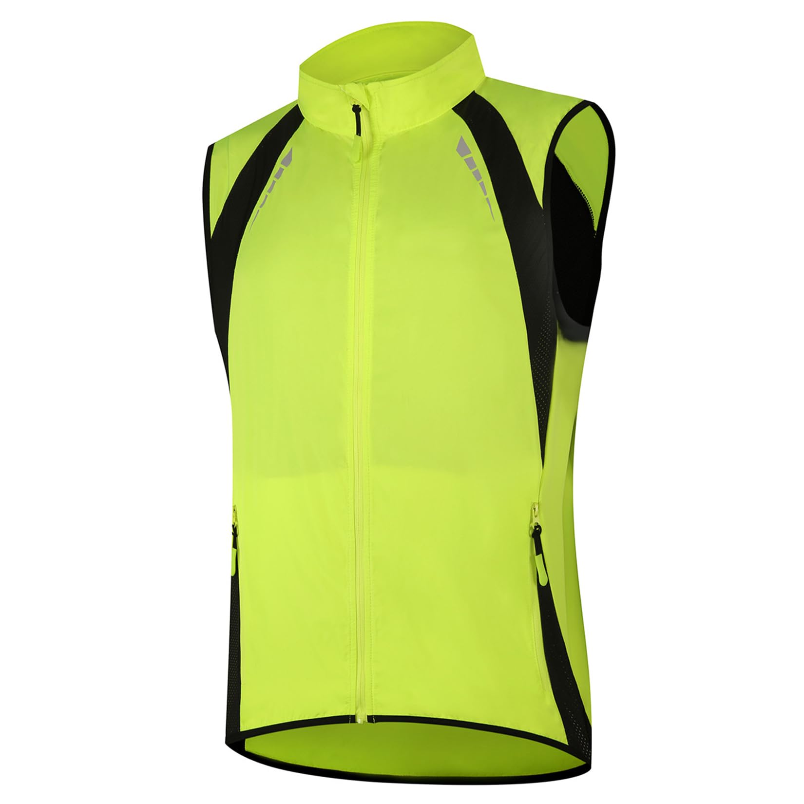 Modryer Men's Green Cycling Gilet Hi Vis Reflective Sleeveless Jacket Lightweight Breathable Running Vest Windproof Waterproof Softshell Outerwear Bicycle Biking Gear,-L