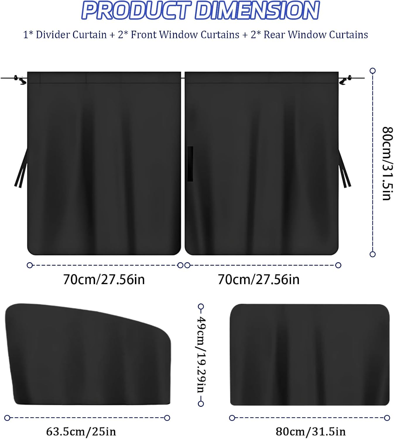 5PCS Car Window Shades,Auto Privacy Curtains with 4 Front&Rear Side Window Shade,98% Light Blocking Divider Curtain Baby Shades for Baby Sleeping Traveling Camping,Universal Car Accessories (Black)