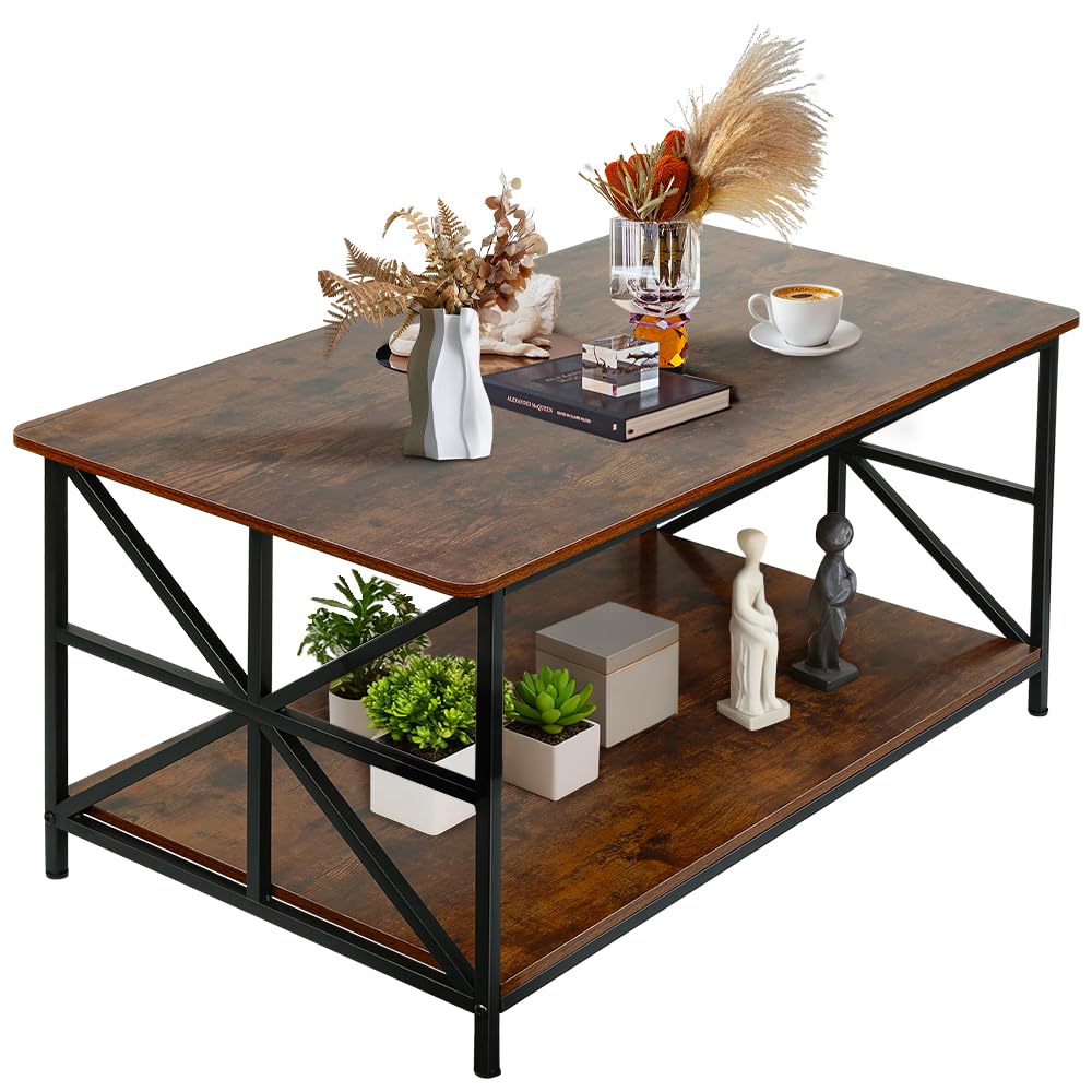 HUOLE Tavolo Basso, Tavolo da Salotto, Buffet Basso, con Scomparto Aperto, Struttura in Acciaio a Forma di X, 100 * 52 * 47,5 cm (L)