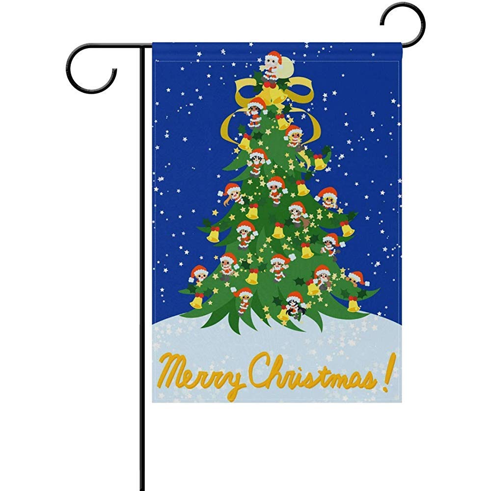 Starohou Christmas Tree Santa Claus Polyester Garden Flag House Banner 12" x 18" Inch Flags Fall Winter Holiday Seasonal Garden Flag Party Yard Home Outdoor Decor
