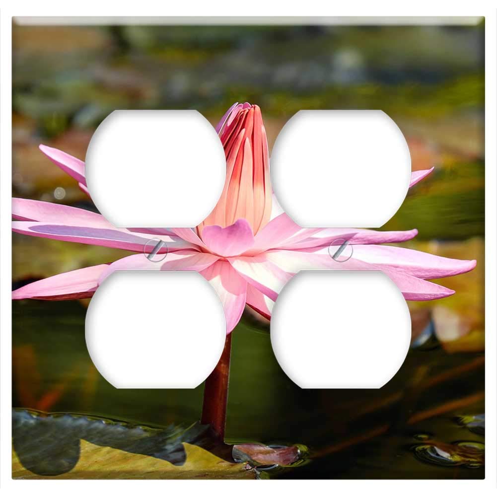 Double Duplex Outlet Wall Plate Cover - Water Lily Flower Aquatic Plant Pond Plant Blossom