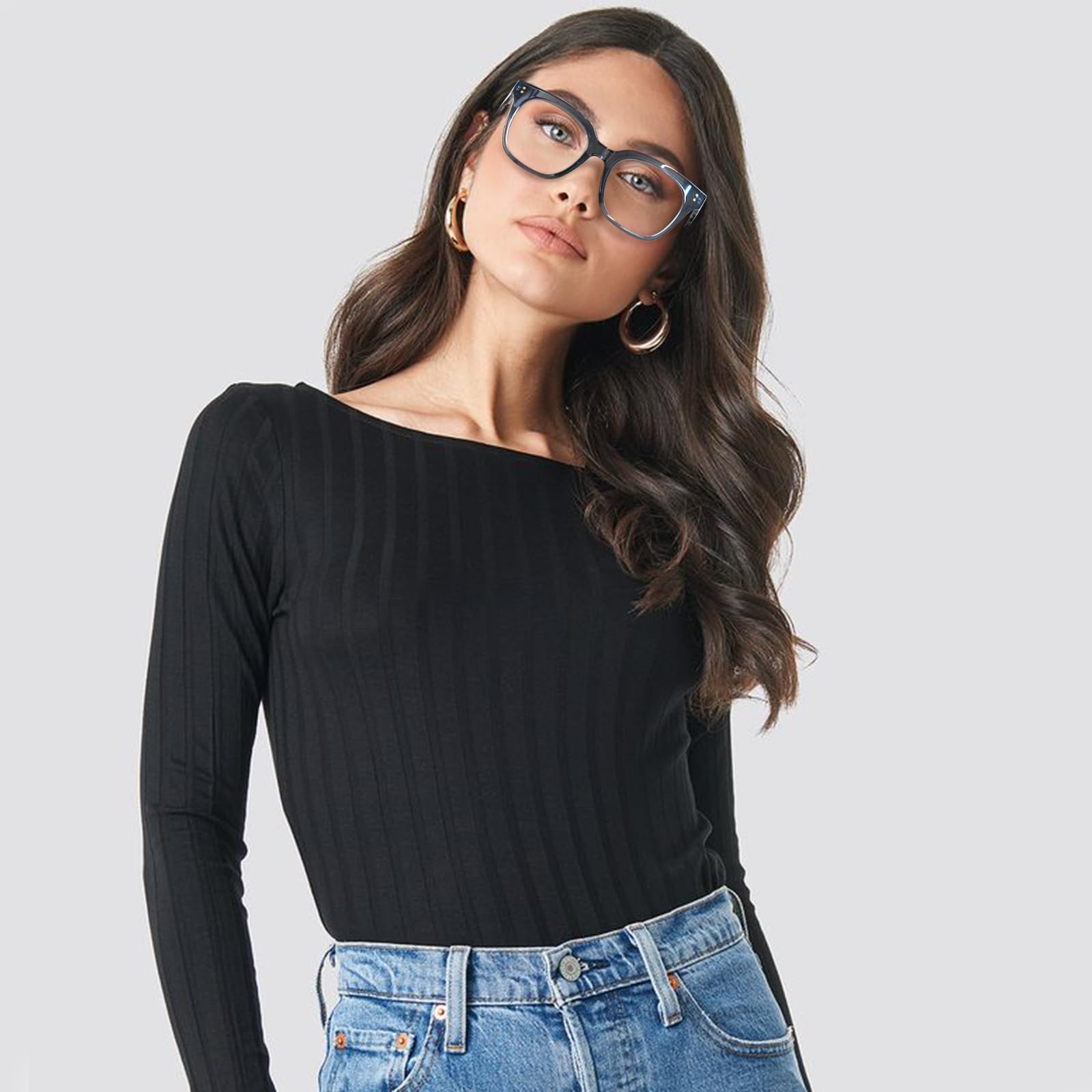Lesebrille für Damen, übergroß, quadratisch, blockiert blaues Licht, klare Computerbrille für Damen und Herren