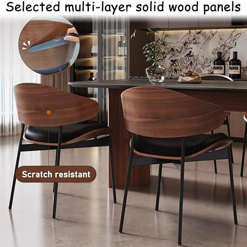 Miniatura 6 de YVYKFZD Mid Century Dining Chairs Set, Dining Room Chair with Curved Backrest and Metal Legs, Leather Upholstered Kitchen Chairs, Armless Living