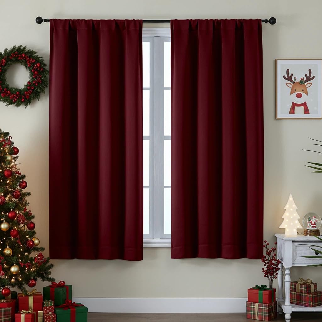 Simplebrand Ava Burgundy Blackout Curtains for Bedroom 63 Inch Length 2 Panels Set, Nursery Thermal Insulated Energy Saving Rod Pocket Window Treatment Curtains Blackout Drapes, W40 x L63 Inch โ image 1