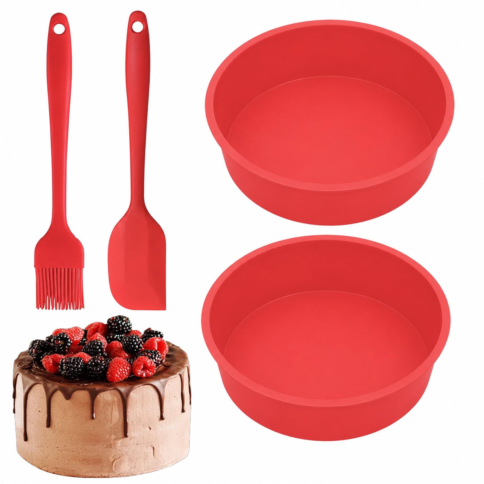 Bettsolt Round Silicone Cake Moulds, 10 Inch Non-Stick Round Cake Tins for Baking Quick Release Suitable Baking Tray for Muffins Puddings Bread