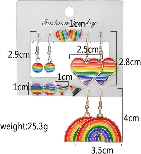 Miniatura 3 de SuoFrun Paquete de 6 pares de aretes de orgullo LGBT arcoíris para mujeres y niñas, con dije de orgullo gay lesbiana y gay, aretes colgantes de