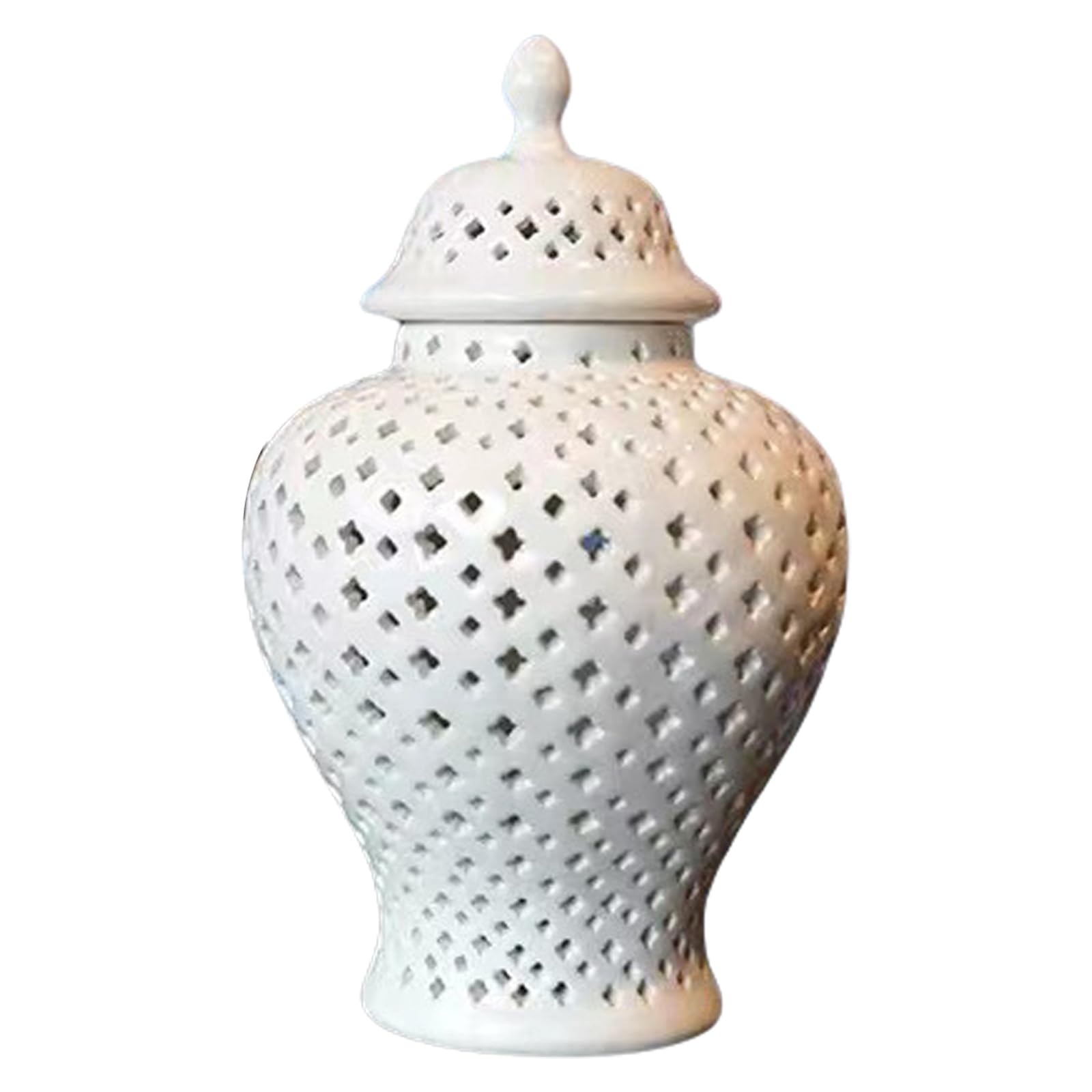 Carotoe White Cutout Lattice Ceramics Gingers Jar Porcelain Vases With Lid Floral Container For Entryway Table Centerpieces Decoration Ceramics Vases