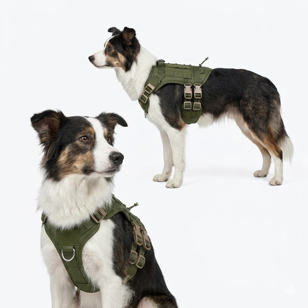 Tactical Dog Harness No Pull – Heavy Duty Service Dog Vest with MOLLE System & Handle, Escape Proof for Large Dogs German Shepherd Pitbull, Emotional Support Working Dog Gear