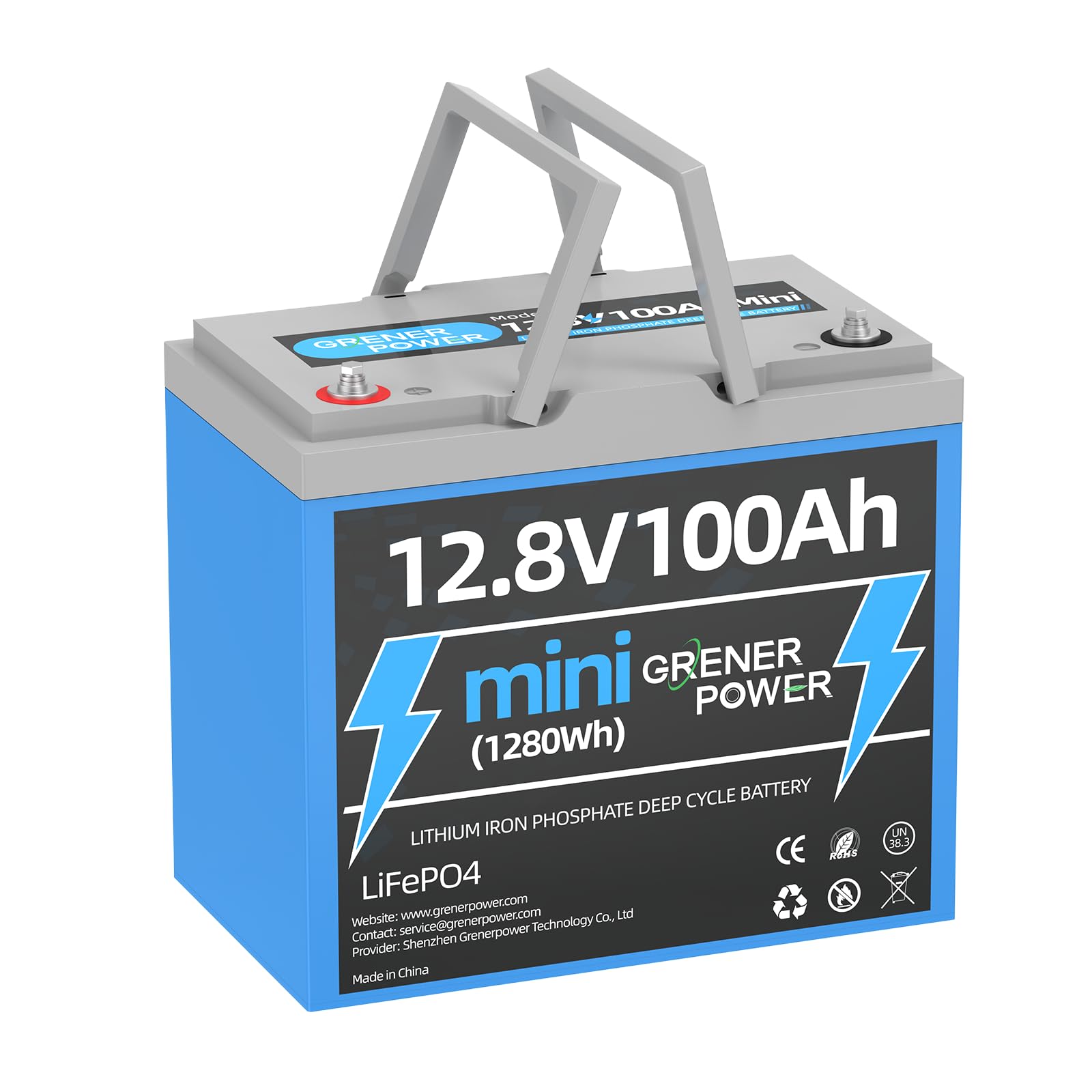 Grenerpower 12V100Ah Mini LiFePO4 Battery, 100A BMS 12.8V Lithium Battery, 100AH Lifepo4 Battery Up to 15000 Deep Cycle Battery, Max.1280Wh Energy for Solar panel, RV, Trolling Motor, Marine, Off-Grid