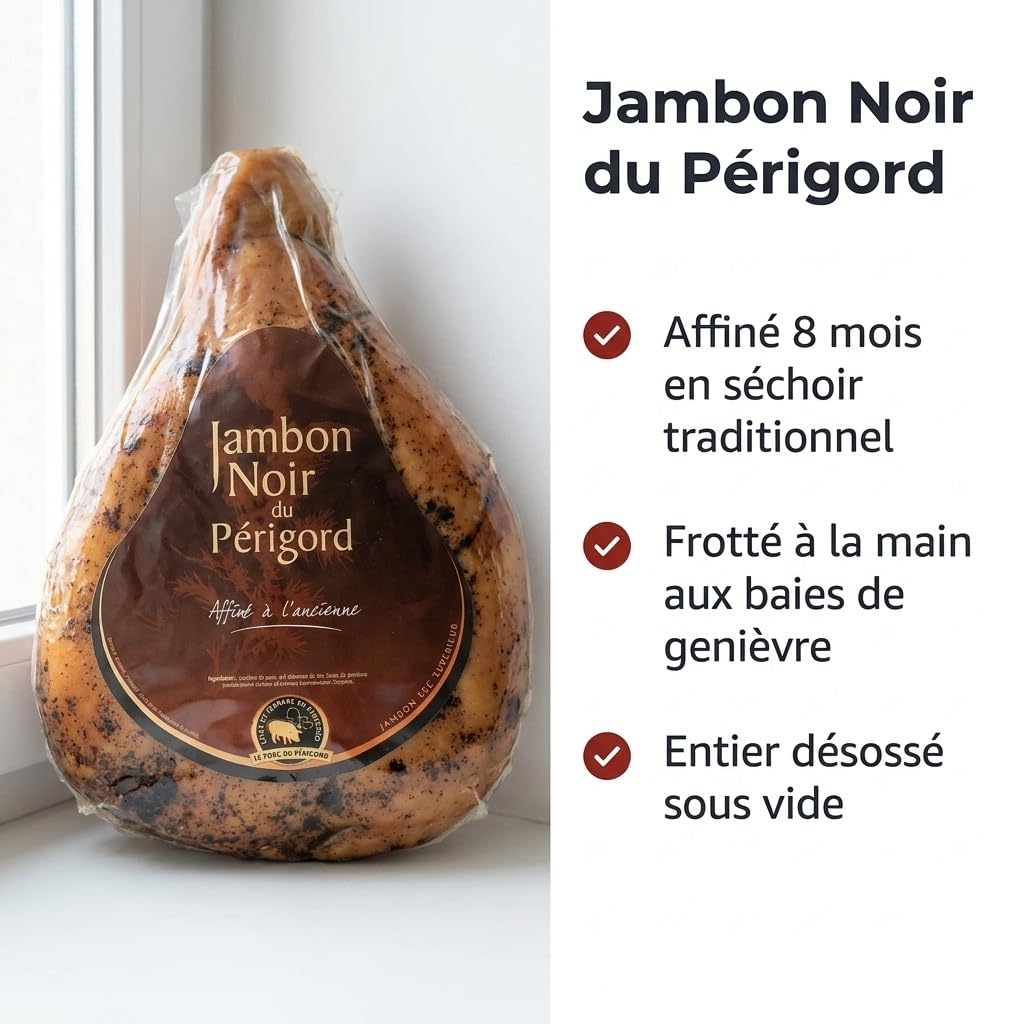 Jambon Entier désossé Noir du Périgord aux Baies de Genièvre 5kg environ (+/-0.5kg)