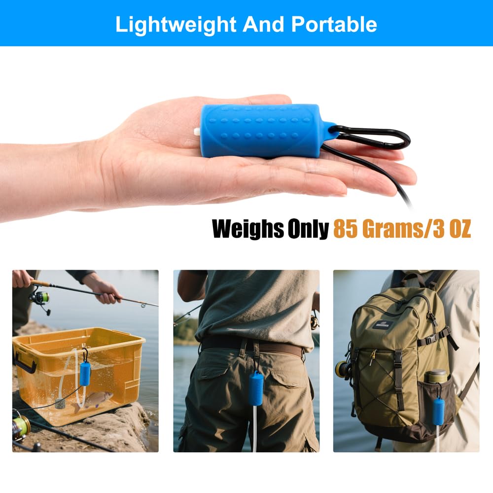 DaToo Mini bomba de aire USB para acuario, ultra silenciosa, bomba de aire con cierre negro para colgar, bomba aireadora de oxígeno portátil para acuario, incluye tubo de aerolínea y piedra de aire
