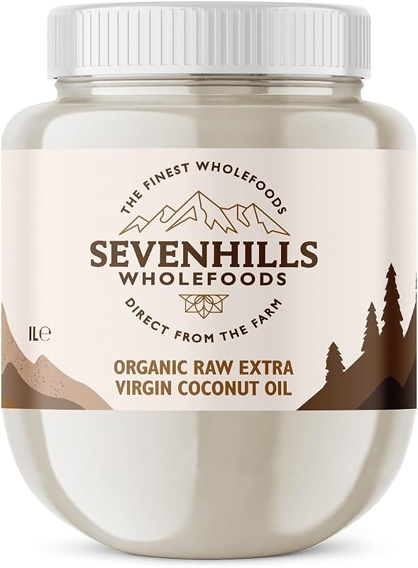 Sevenhills Wholefoods Aceite De Coco Virgen Extra Orgánico, Crudo, Prensado En Frío, Contenedor De Plástico 1L, para usos culinarios, de salud y belleza