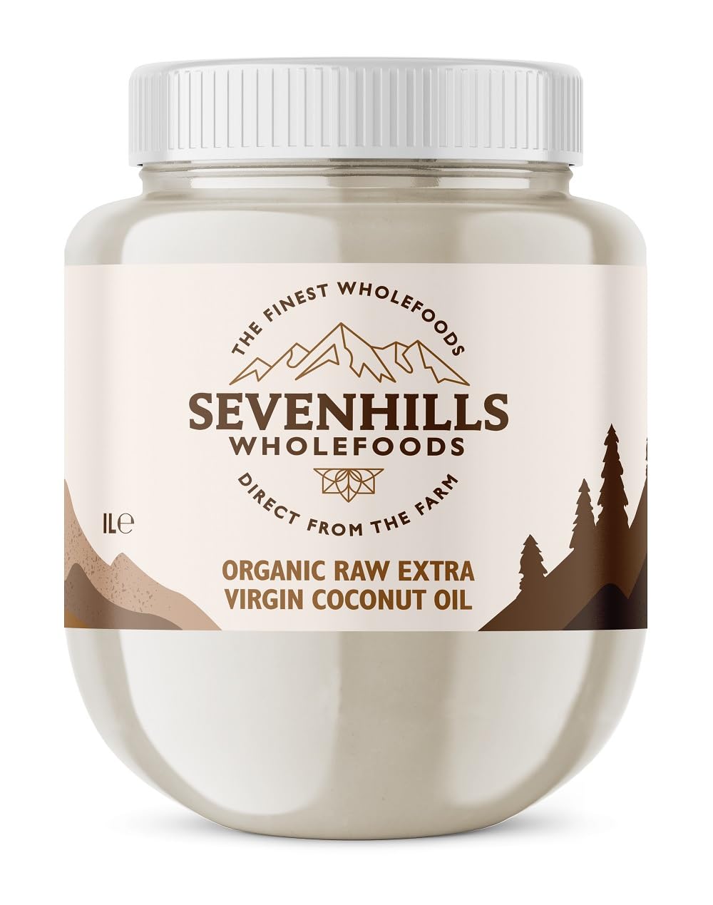 Sevenhills Wholefoods Kokosöl Bio 1L, Extra Vergine, Nativ, Roh, Kaltgepresst, zum Kochen & Backen, für Haut & Haare (Kunststoffwanne)