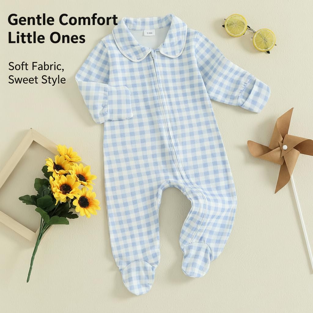 Bmnmsl Newborn Baby Boy Girl Outfit Long Sleeve Zipper Footies Infant One Piece Plaid Romper Jumpsuit Winter Clothes - Image 6