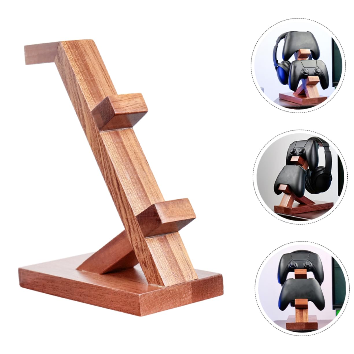 VILLCASE Soporte para Controlador y Auriculares de Madera Marrón Diseño Simple para Almacenamiento y Protección en Área de Entretenimiento Gaming