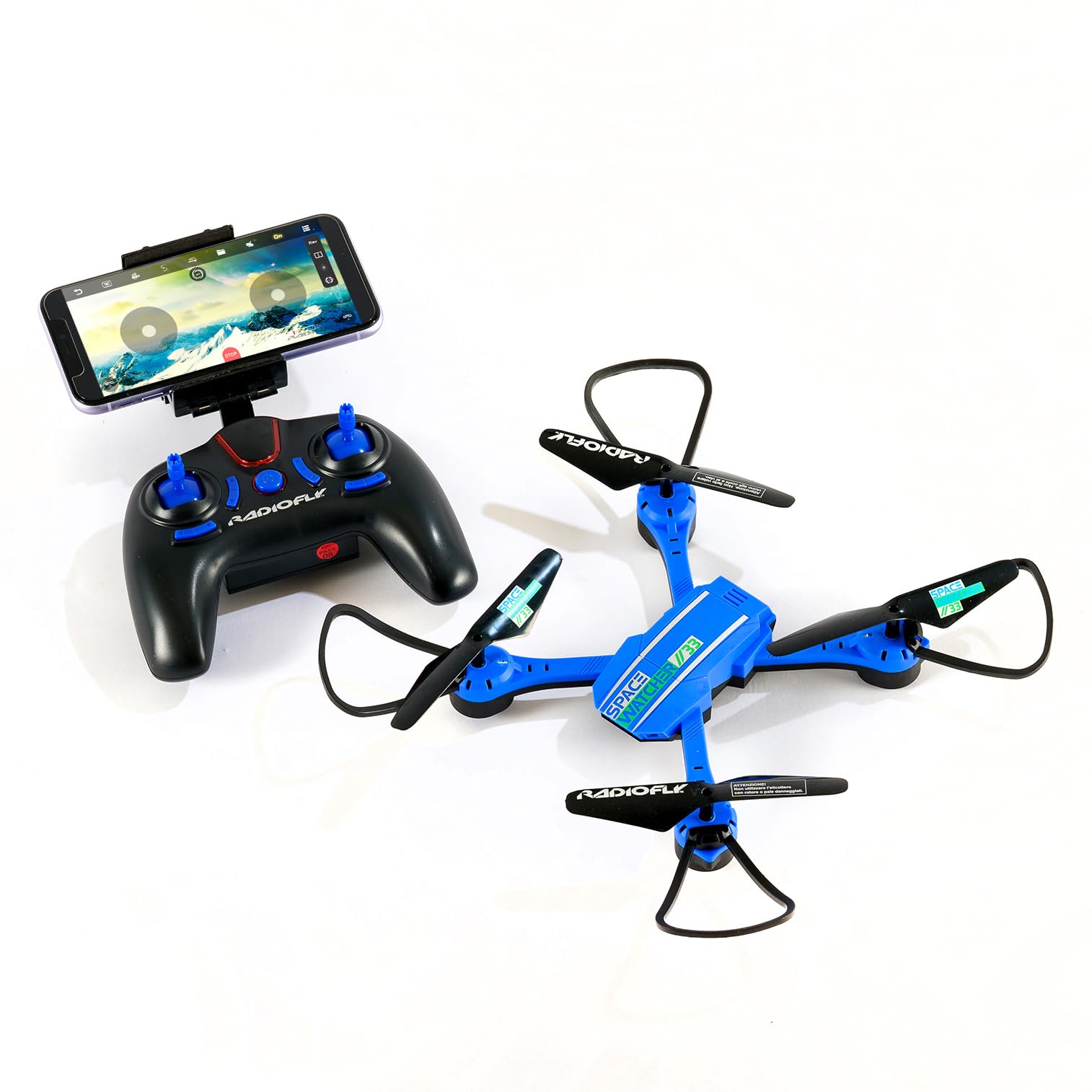 ODS - RADIOFLY, Space Watcher // 33, Drone per Bambini con Giroscopio, 8 Funzioni, 3 velocità, Rotazione 360°, con App e Supporto Smartphone, +8 Anni