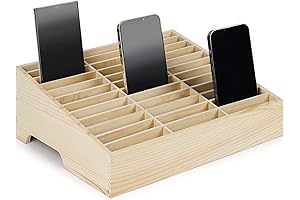 Wooden 36-Grid Cell Phones Storage Box | Desktop Mobile Phone Holder Organizer...