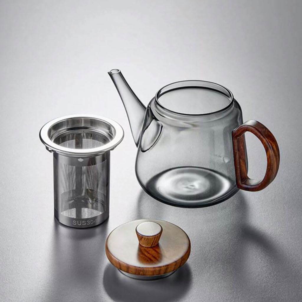 Home-Teekanne mit großem Fassungsvermögen und Seitengriff und Edelstahlsieb, Glas-Teebereiter für losen Teekessel, 900 ml/31,7 oz