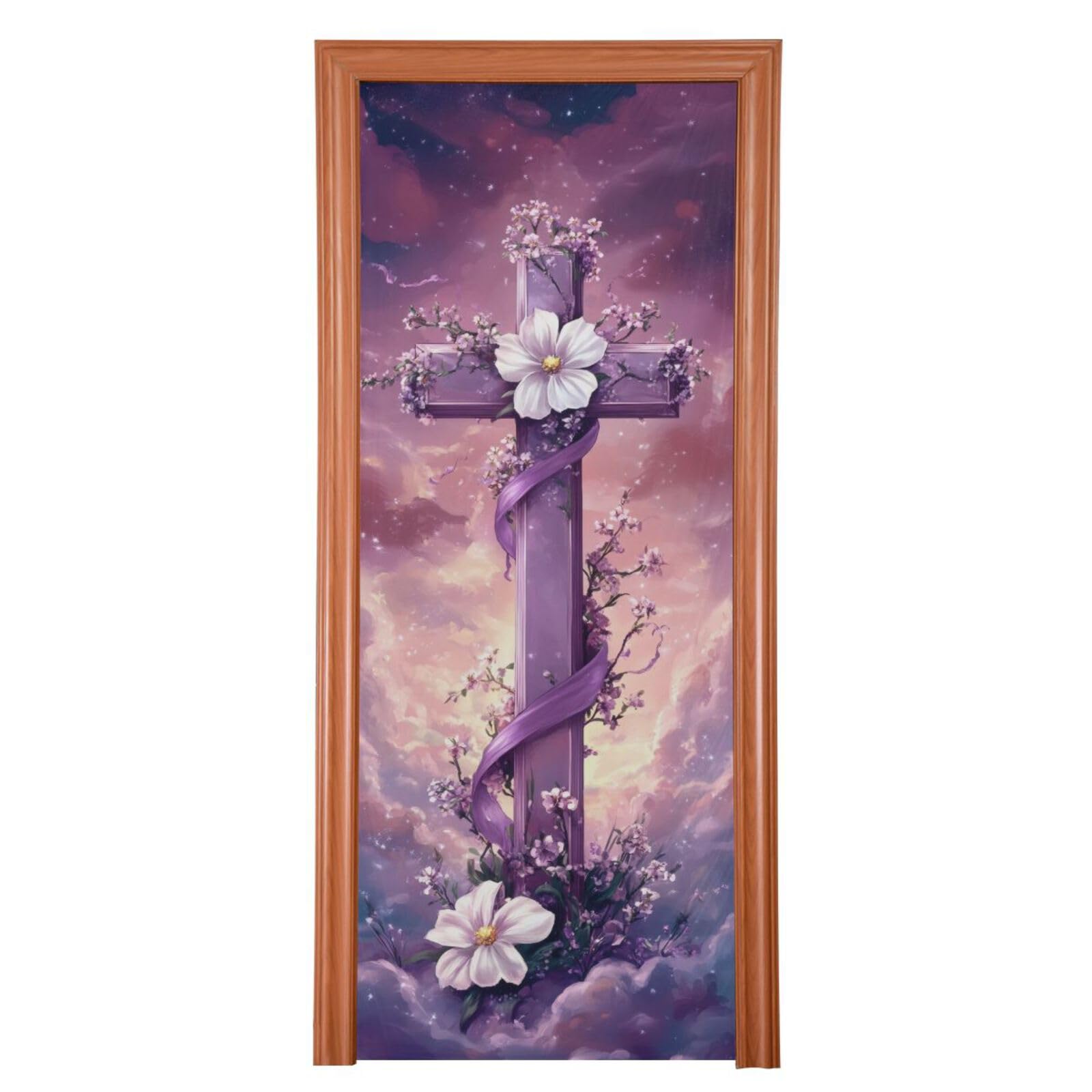 Qilmy Easter Door Cover Washable High Elastic Fabric Waterproof Front Festive Door Cover For Home, Indoor Outdoor Party Decoration, 35 x 79 Inch