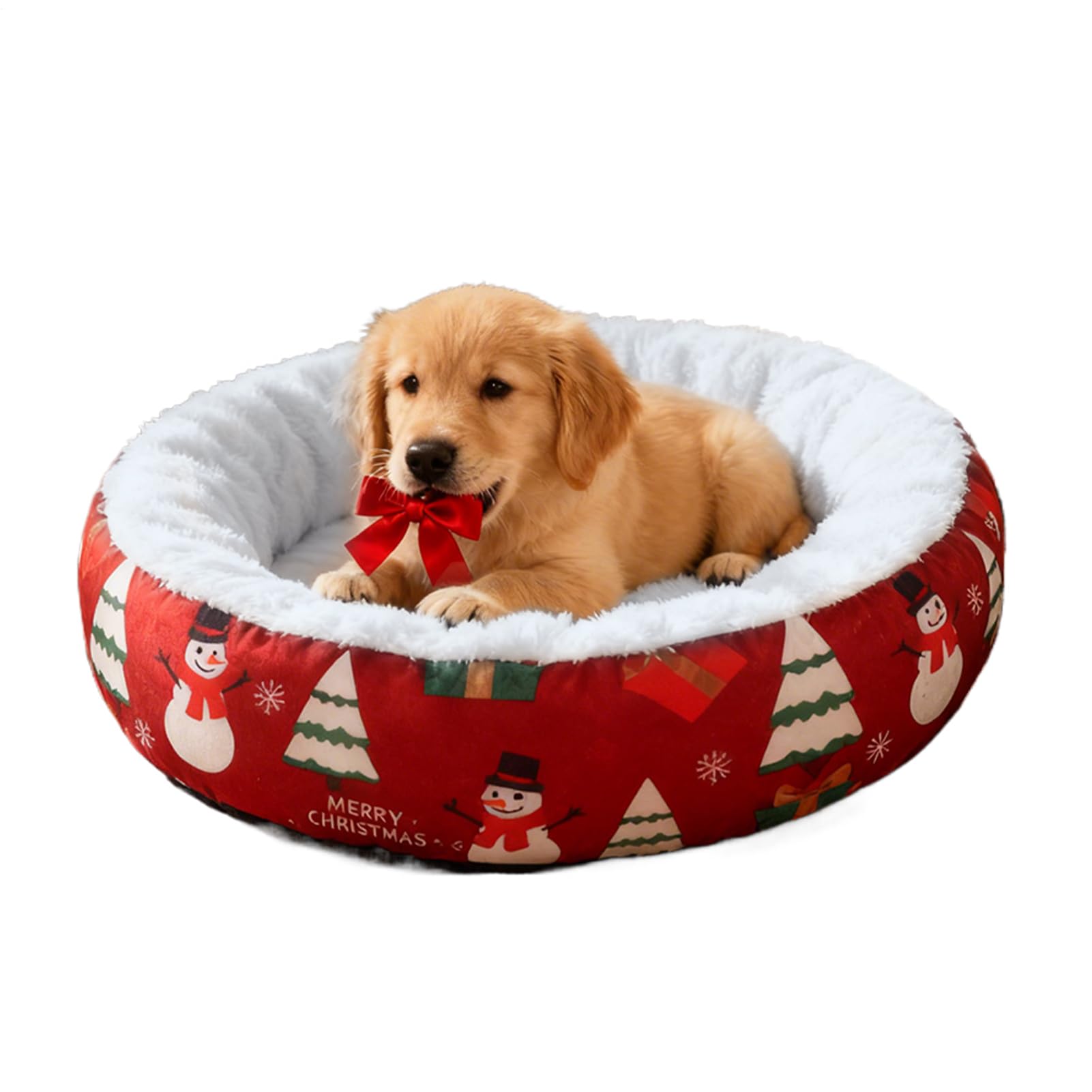 Opdestn Christmas Cat Bed,Christmas Round Calming Comfortable Pet Sofa - Dog Cat Fuzzy Pad Puppy Bed - for Home Dorm Bedroom Living Room Balcony