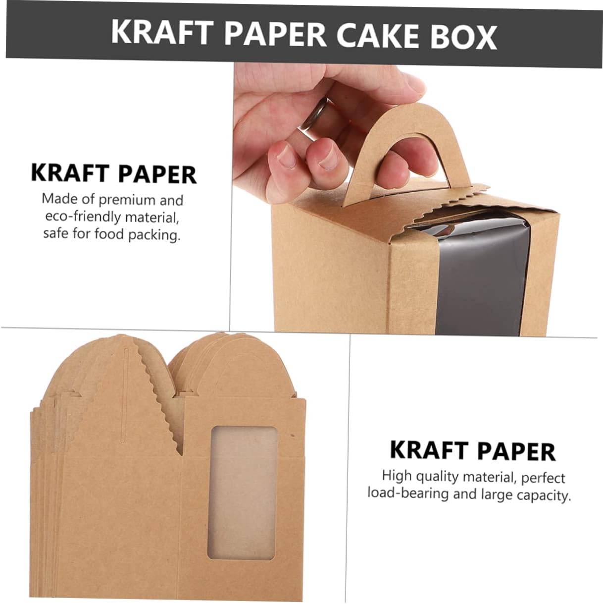 INOOMP 50pcs Muffin Cake Boxes Window Kraft Paper Dessert Packing Containers Sturdy Cupcake Carrier for Baking Supplies and Party Events