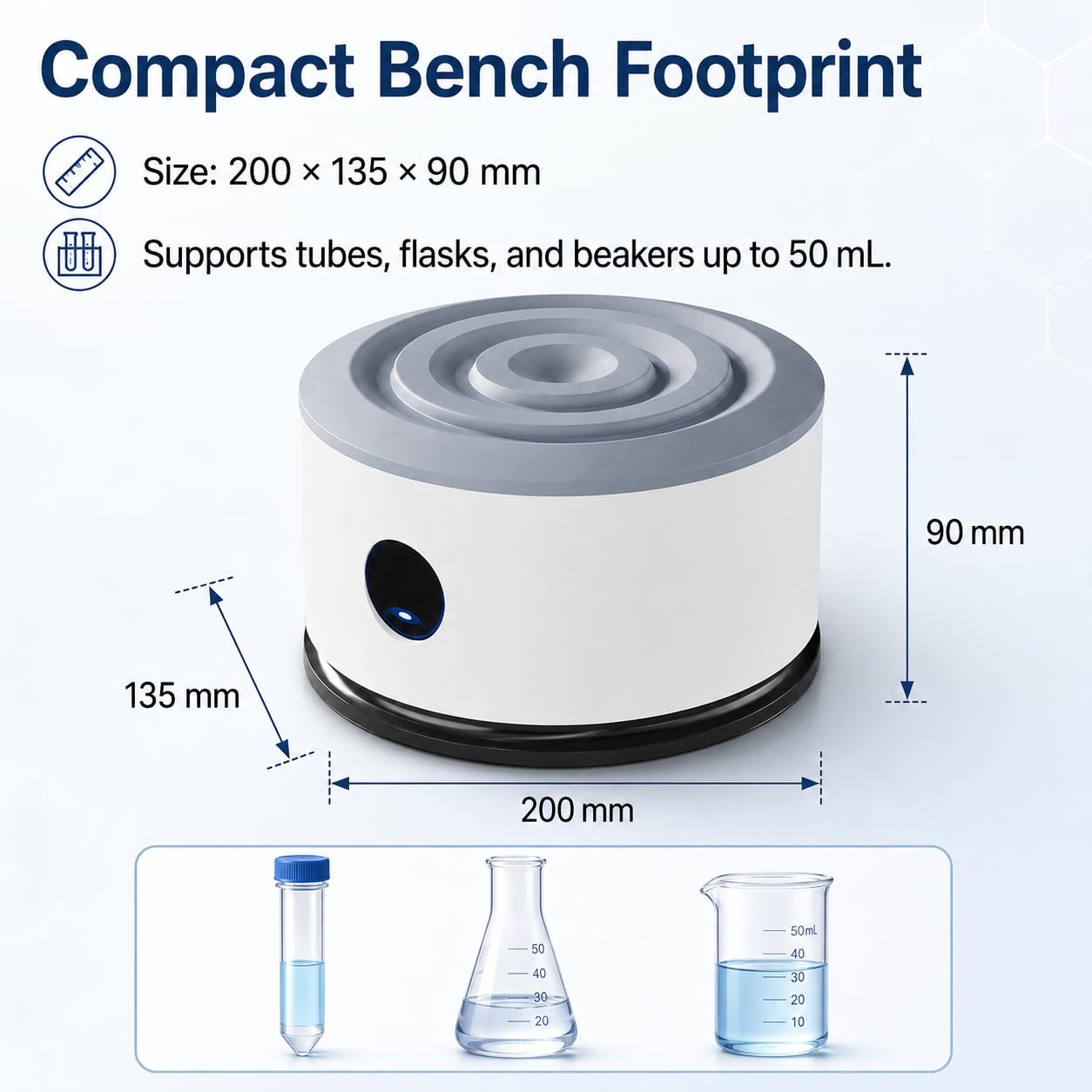 Mini mezclador Vortex, capacidad de 50 ml, 4000 RPM con órbita de 4,5 mm