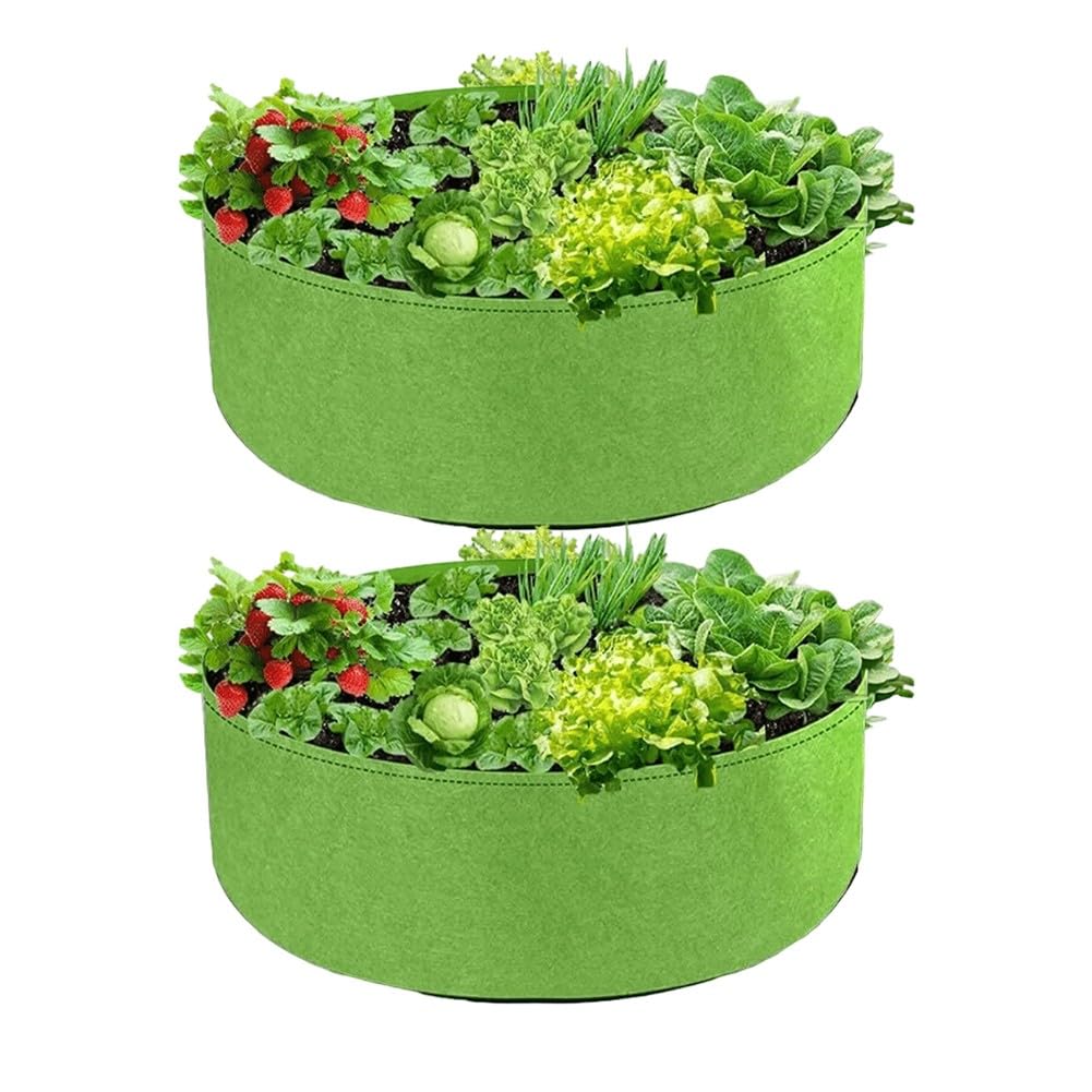 EasyByMall Lot de 2 grands sacs de plantation en tissu non tissé réutilisables avec poignées pour herbes, légumes, fleurs, jardin peu encombrant pour terrasse, balcon, cour, vert