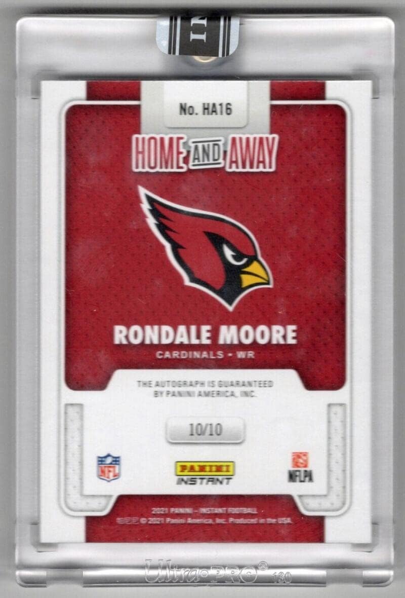 RONDALE MOORE RC Rookie SP RELIC Auto /10 2021 Panini Instant Home and Away Autographs #16 MT-MT+ NFL Football Arizona Cardinals