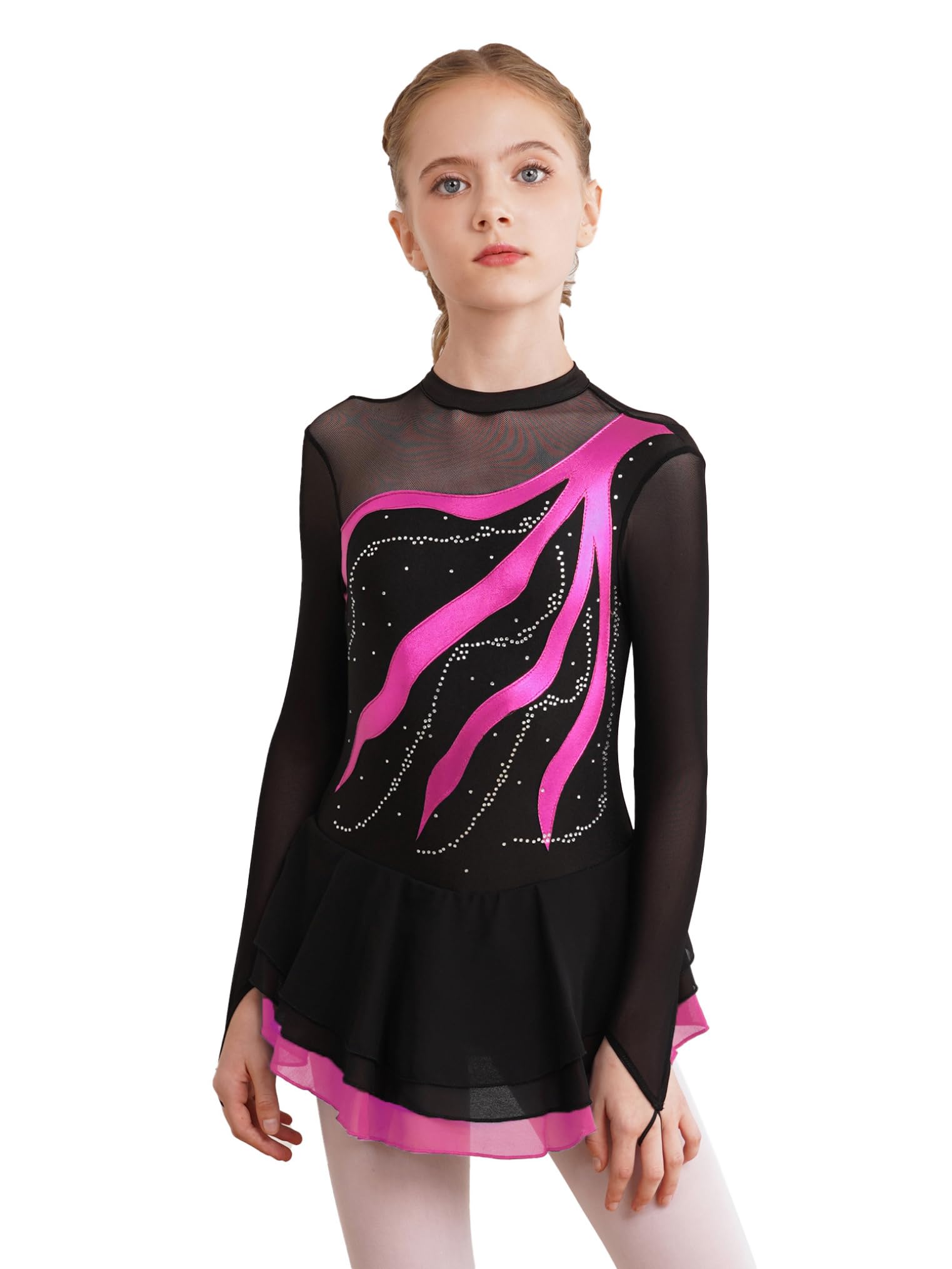 Freebily Vestido de Danza para Niña Maillot de Manga Larga con Brillante Leotardo Gimnasia Rítmica Maillot de Patinaje Competición Traje de Baile — view 17